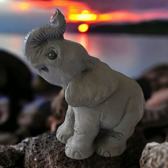 Elephant Figure Small Signed Don J Trunk Up Good Luck Handmade Resin Vintage - Picture 1 of 15